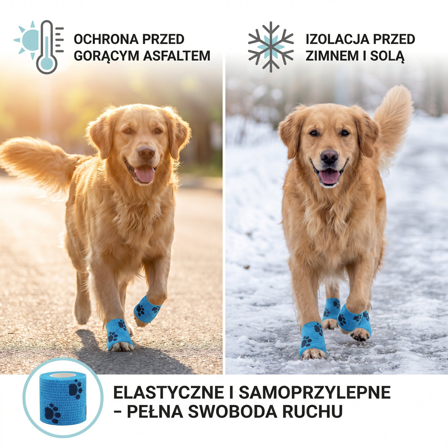 Samoprzylepny Bandaż Ochronny dla Zwierząt na Gorący Asfalt i Ochronę przed Śniegiem