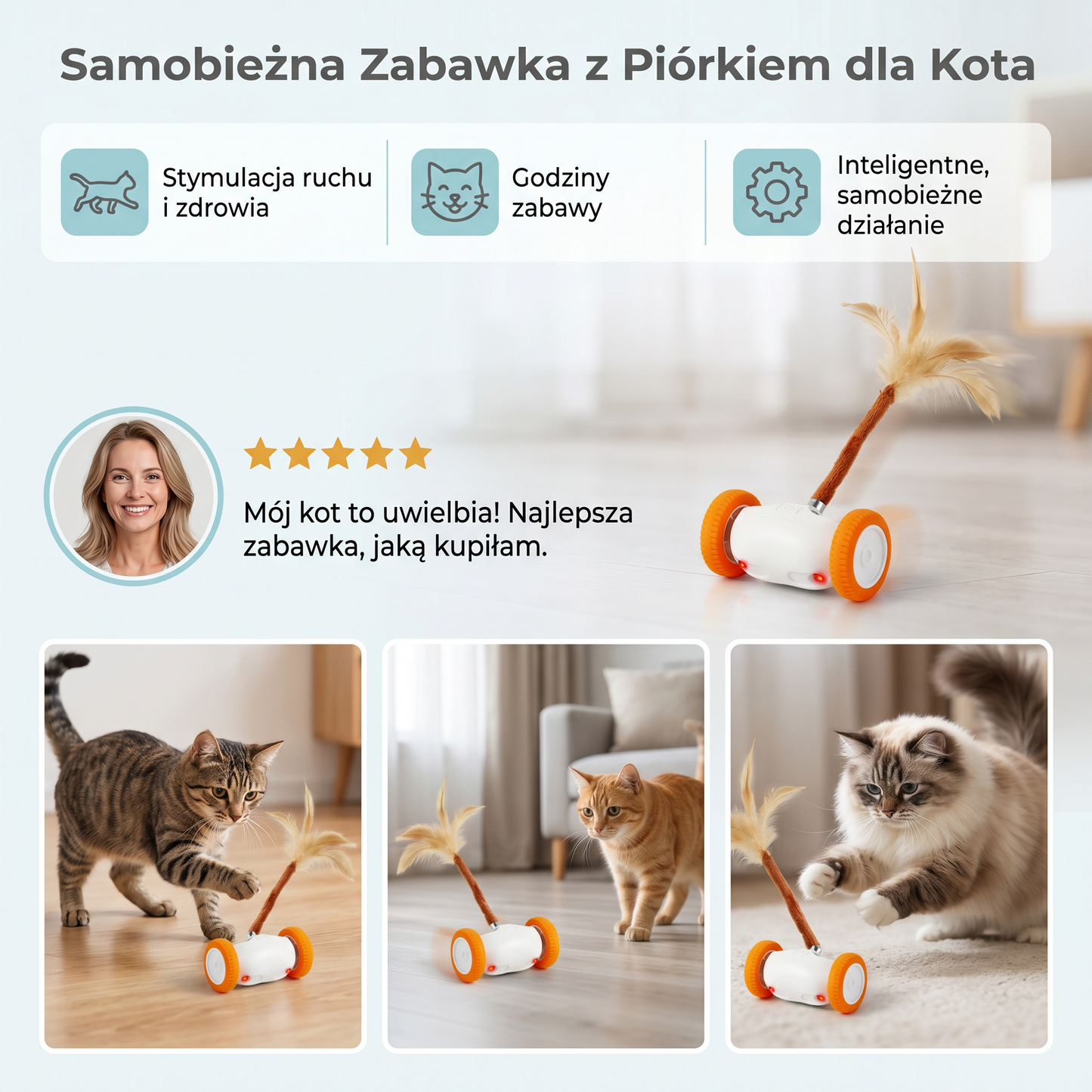Samobieżna Zabawka z Piórkiem dla Kota