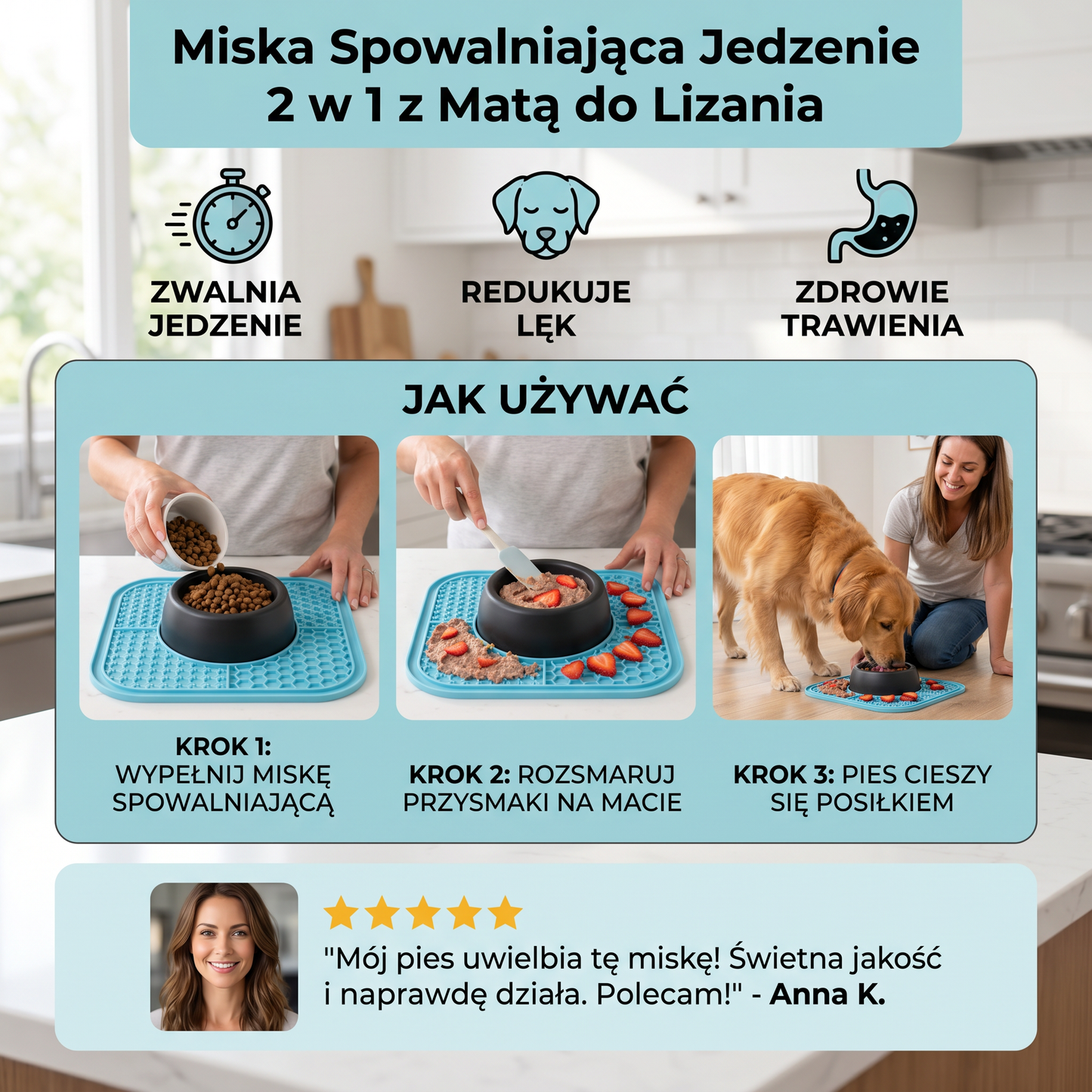 Miska Spowalniająca Jedzenie 2 w 1 z Matą do Lizania