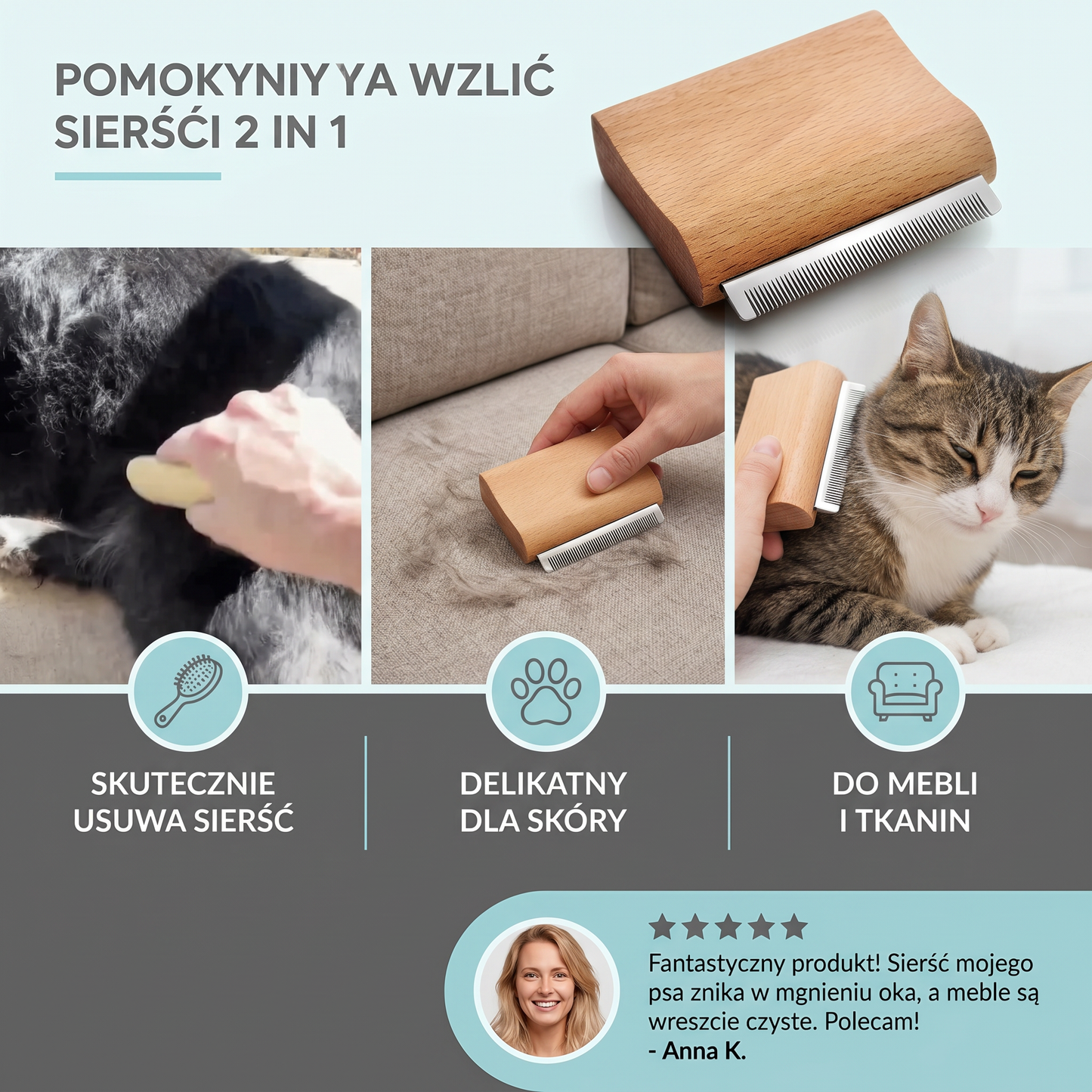 2-in-1 Grzebień Do Pielęgnacji Sierści I Usuwania Włosów Z Sierści, Mebli I Tkanin