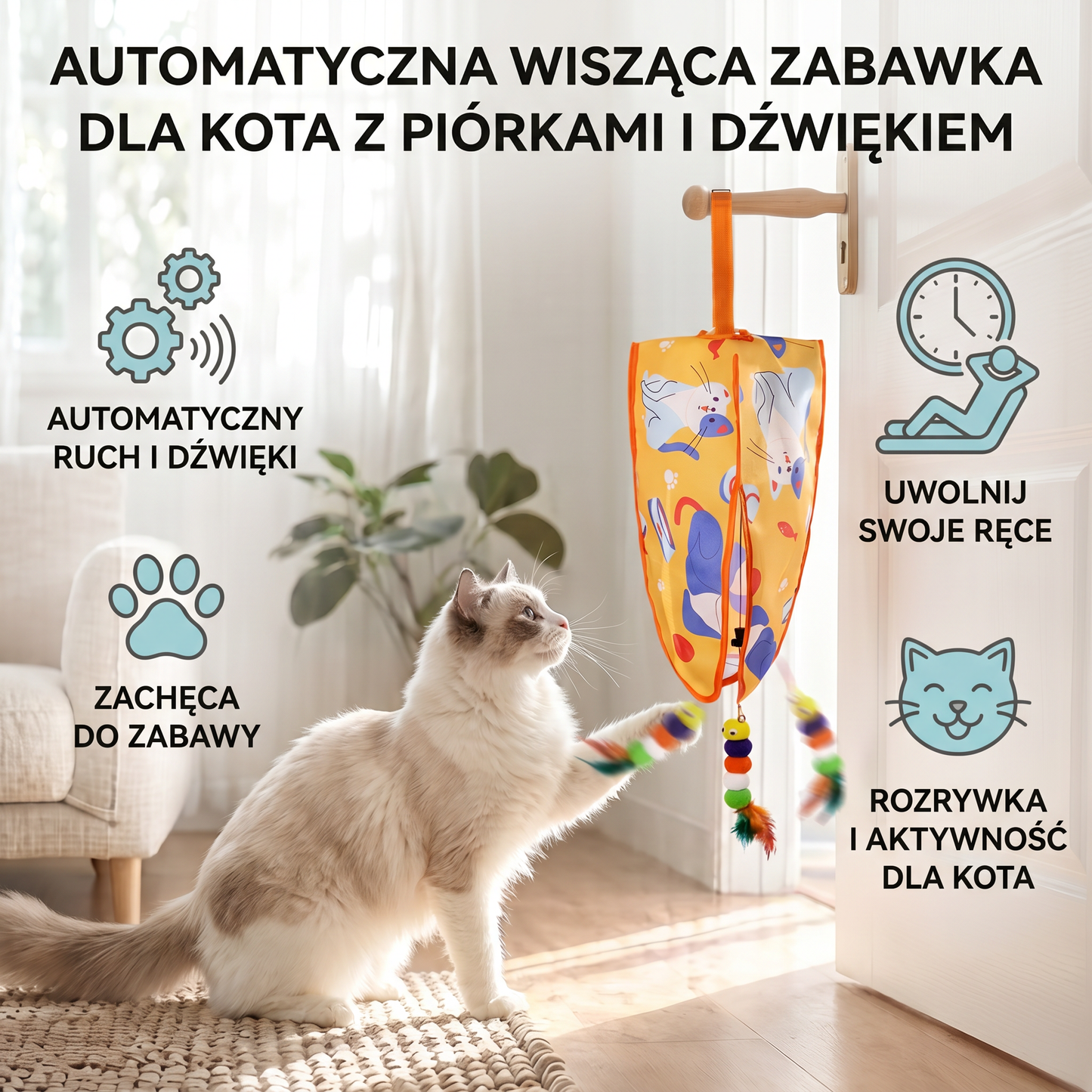 Automatyczna Wisząca Zabawka Dla Kota Z Piórkami I Dźwiękiem