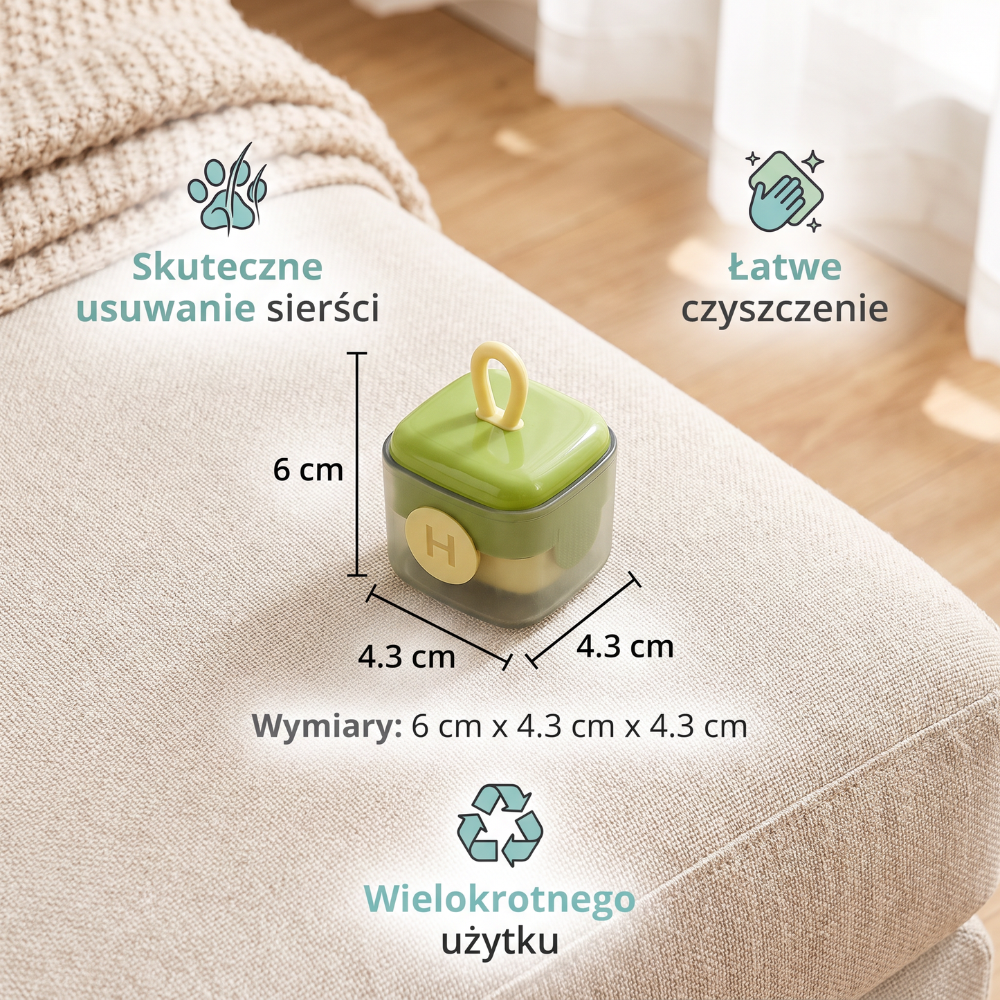 Rolka Do Usuwania Sierści Zwierząt z Wielokrotnego Użytku do Łatwego Czyszczenia Tkanin