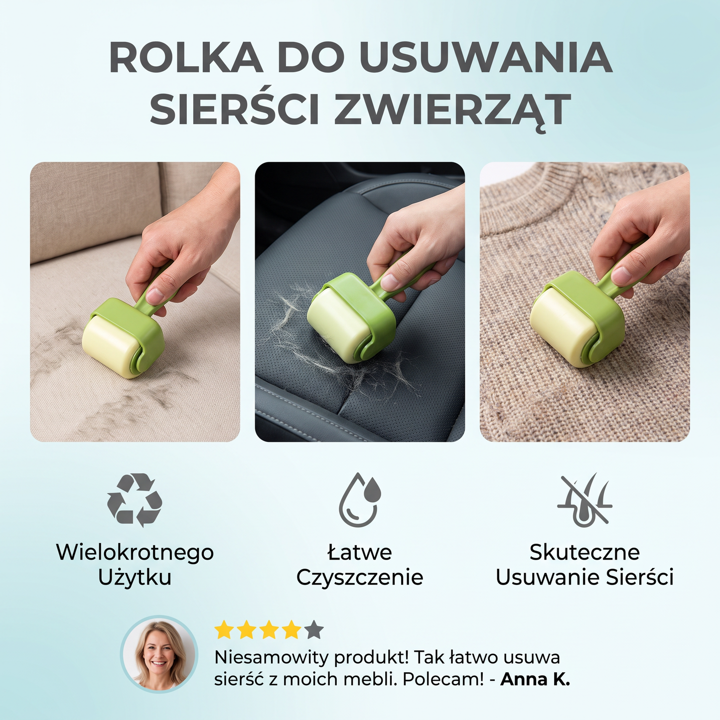 Rolka Do Usuwania Sierści Zwierząt z Wielokrotnego Użytku do Łatwego Czyszczenia Tkanin