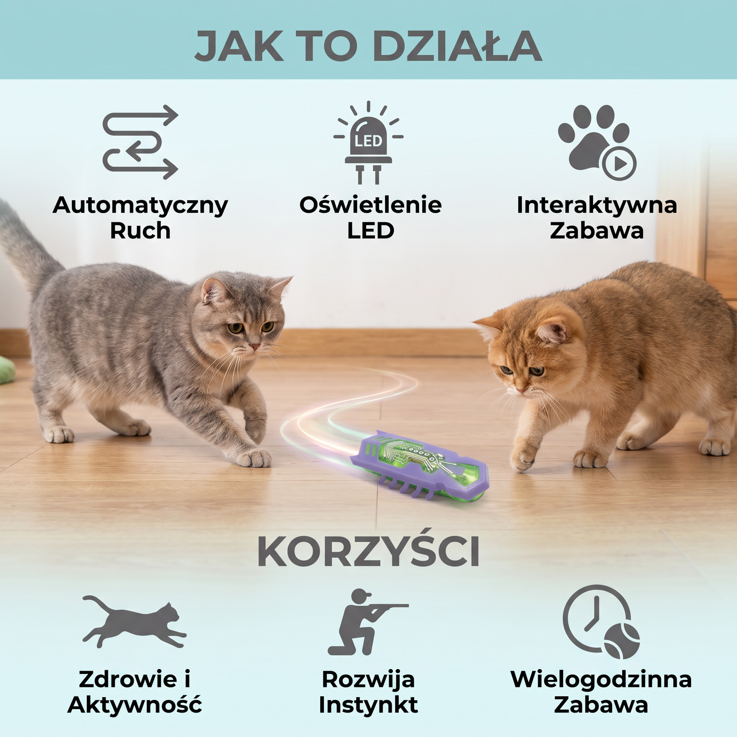 Interaktywna Elektryczna Zabawka dla Kota w Kształcie Chrząszcza z Oświetleniem LED i Automatycznym Ruchem