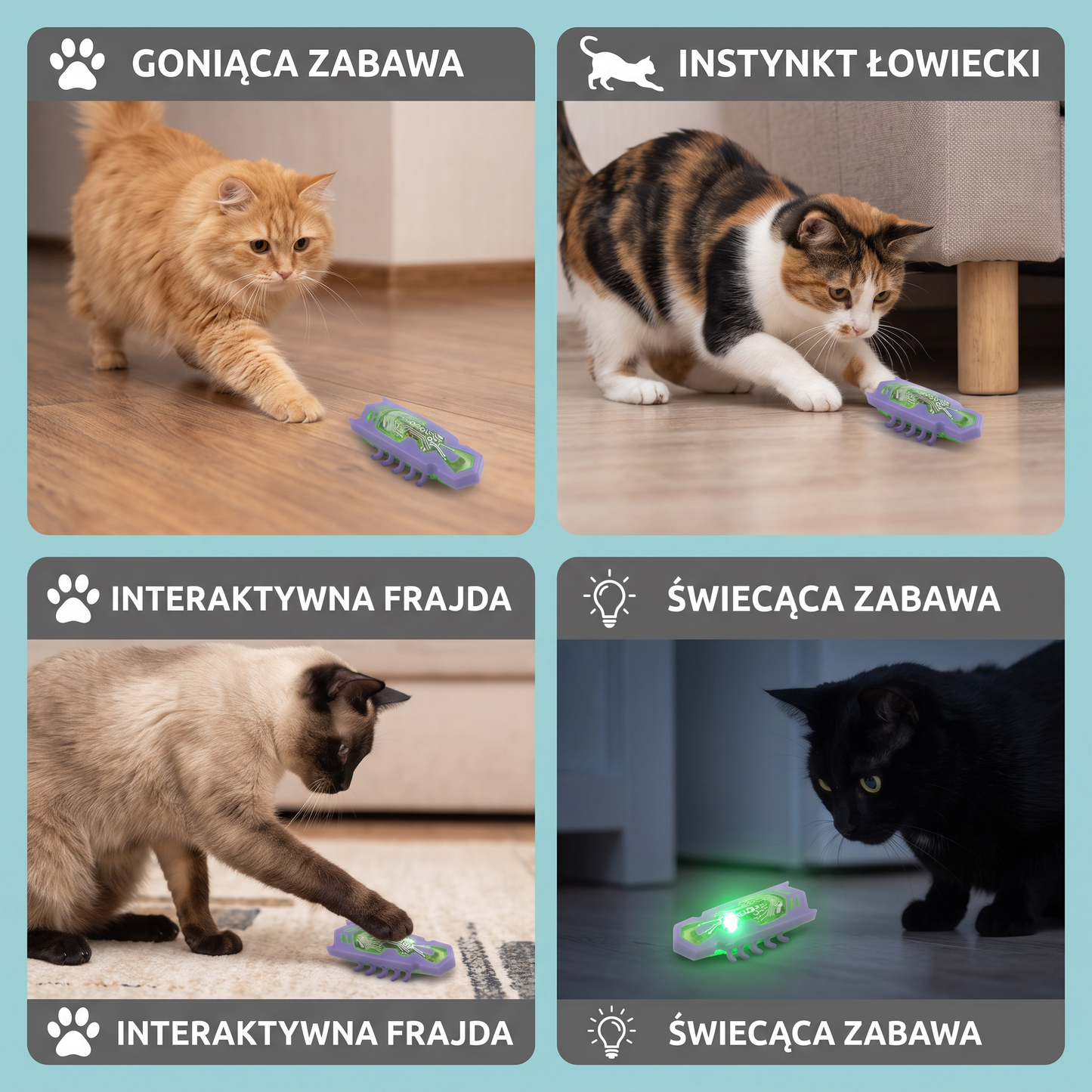 Interaktywna Elektryczna Zabawka dla Kota w Kształcie Chrząszcza z Oświetleniem LED i Automatycznym Ruchem