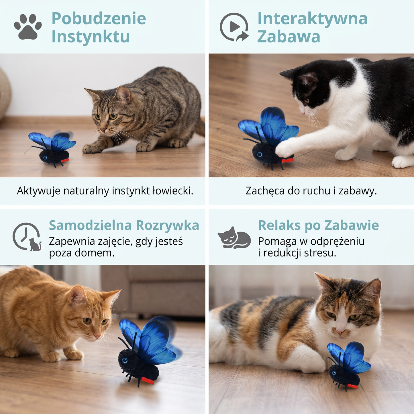 Interaktywna Trzepocząca Zabawka Dla Kota W Kształcie Motyla – Automatyczny Latający Teaser