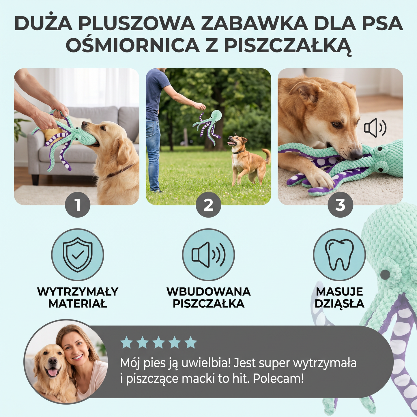 Duża Pluszowa Zabawka Dla Psa Ośmiornica Z Piszczałką