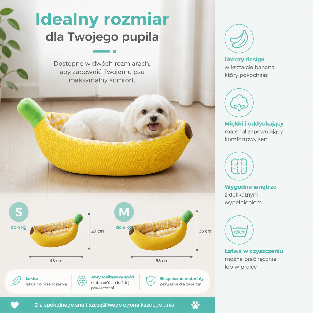 Bananowe Przytulne Legowisko dla Psów
