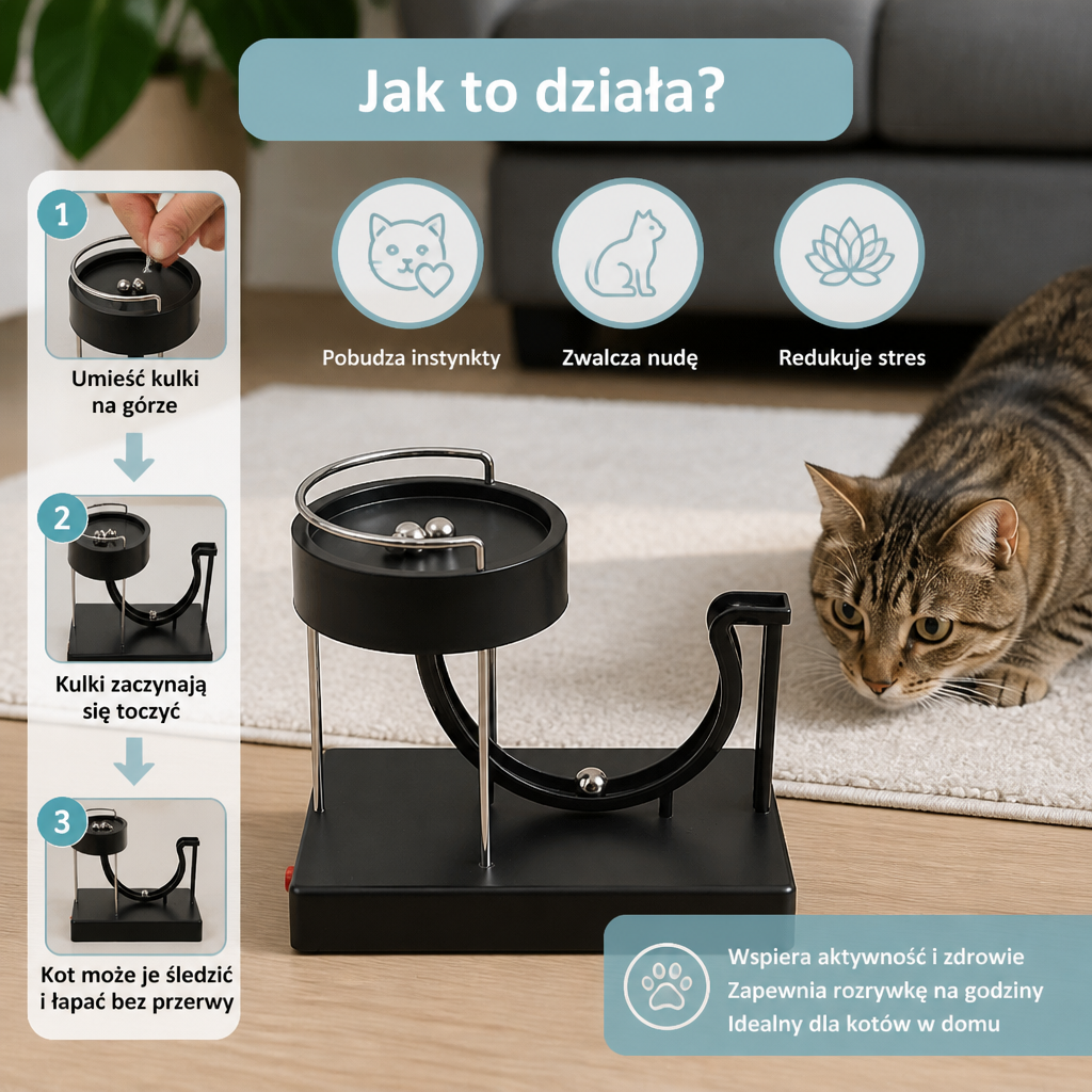 Kuleczkowa zabawka dla kota zapewniająca niekończącą się zabawę