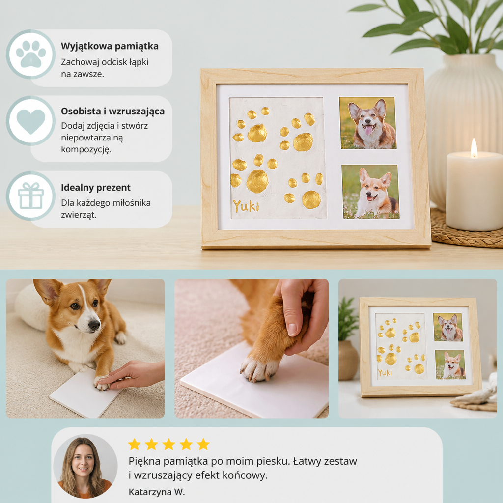 Zestaw DIY z Ramką na Odcisk Łapy Zwierzaka – Odcisk Łapy i Ekspozycja Zdjęć