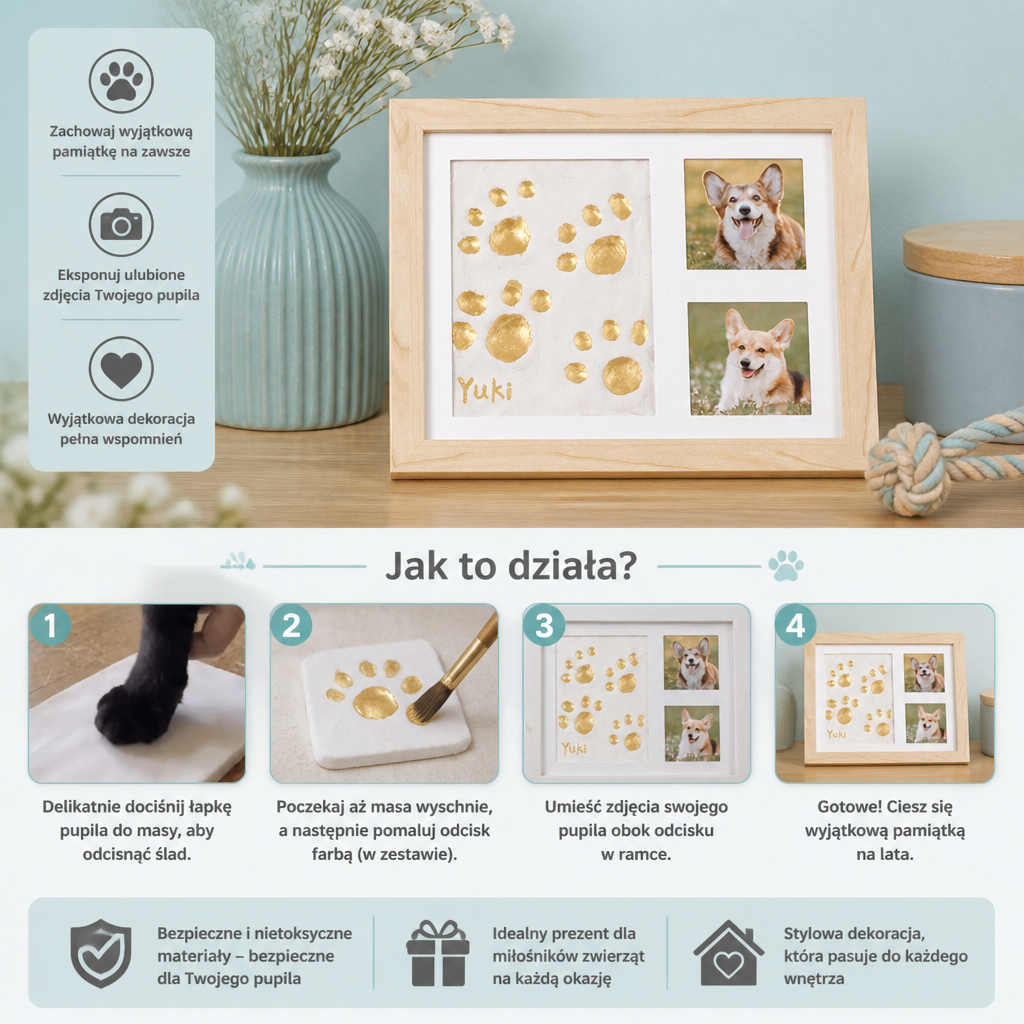 Zestaw DIY z Ramką na Odcisk Łapy Zwierzaka – Odcisk Łapy i Ekspozycja Zdjęć