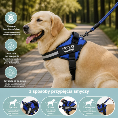 Personalizowane szelki dla psa typu anti-pull ułatwiające spacery