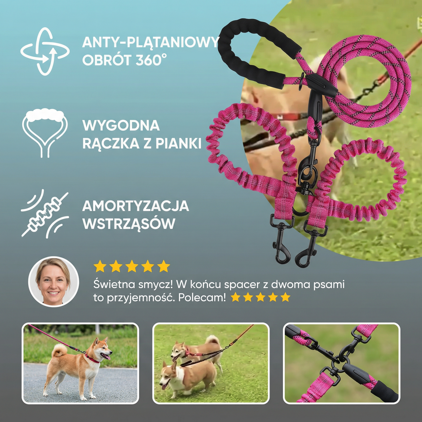 Prosta Podwójna Smycz Anty-Wykręceniowa