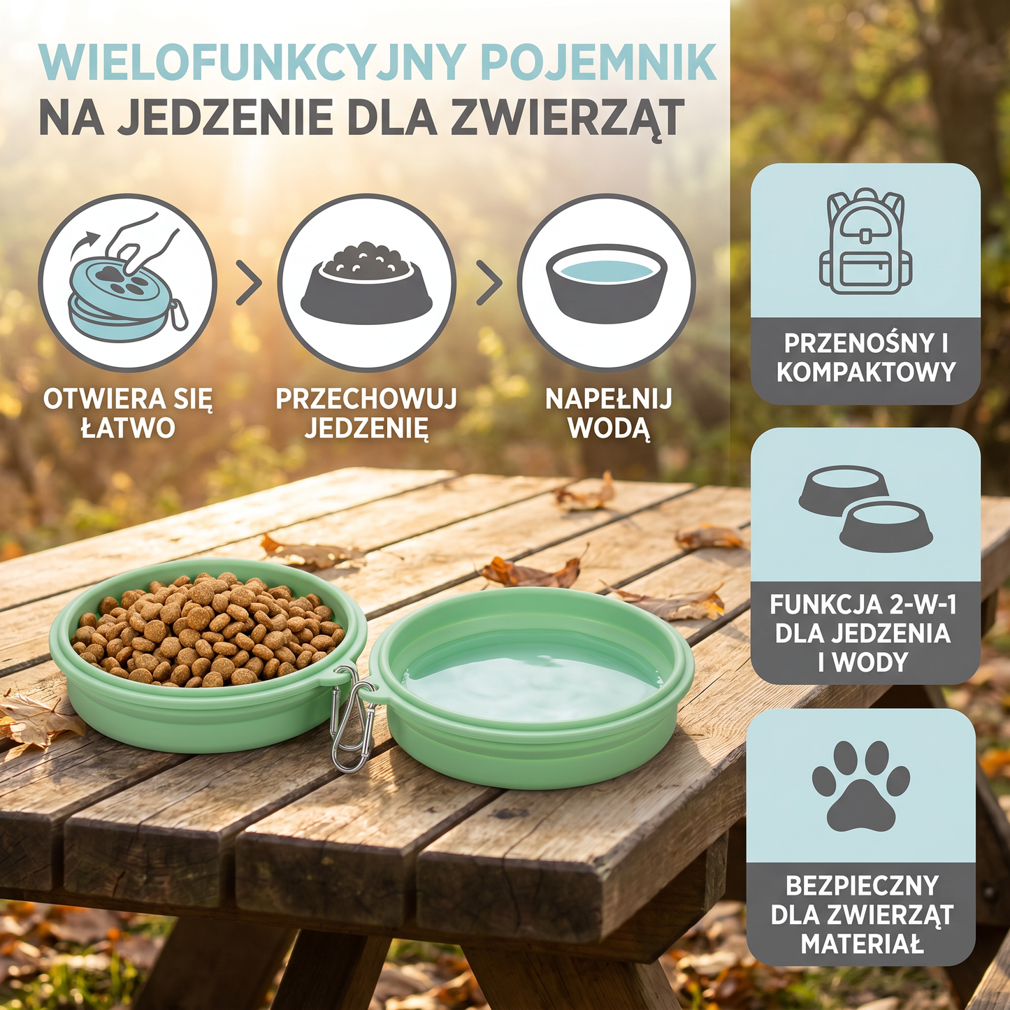 Wielofunkcyjny pojemnik na jedzenie dla zwierząt – Przenośna miska 2-w-1 na jedzenie i wodę do zabrania w podróż