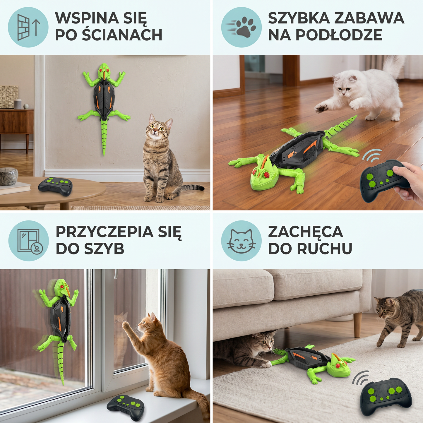 Zdalnie sterowana zabawka w kształcie jaszczurki wspinająca się po ścianach dla kotów