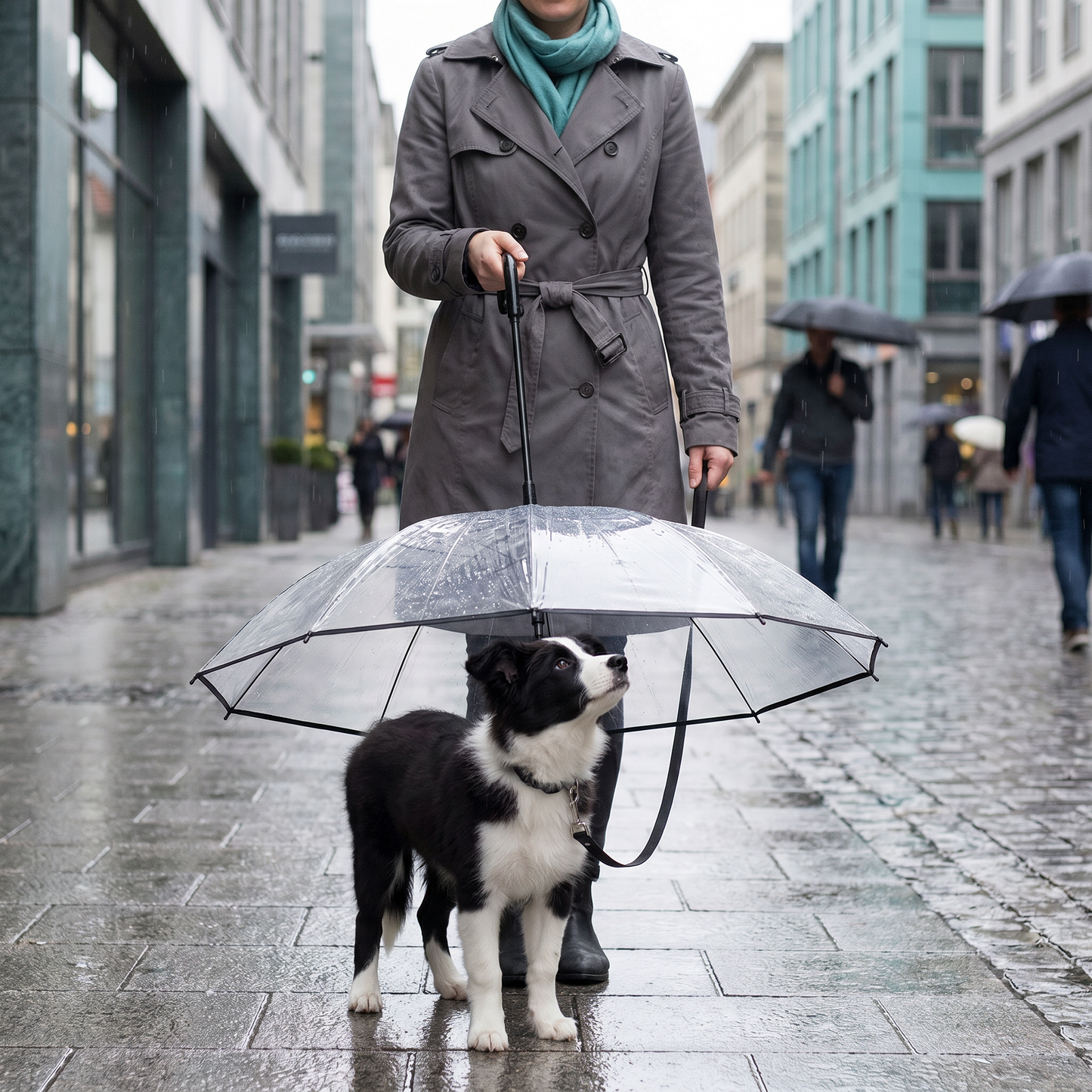 Przezroczysty parasol dla psa z smyczą dla małych psów