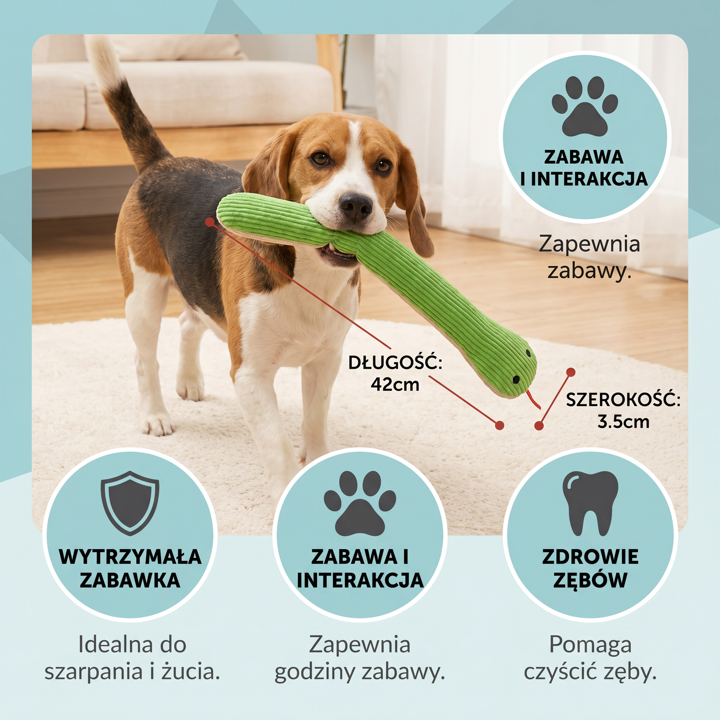 Wytrzymała pluszowa zabawka w kształcie węża dla psa
