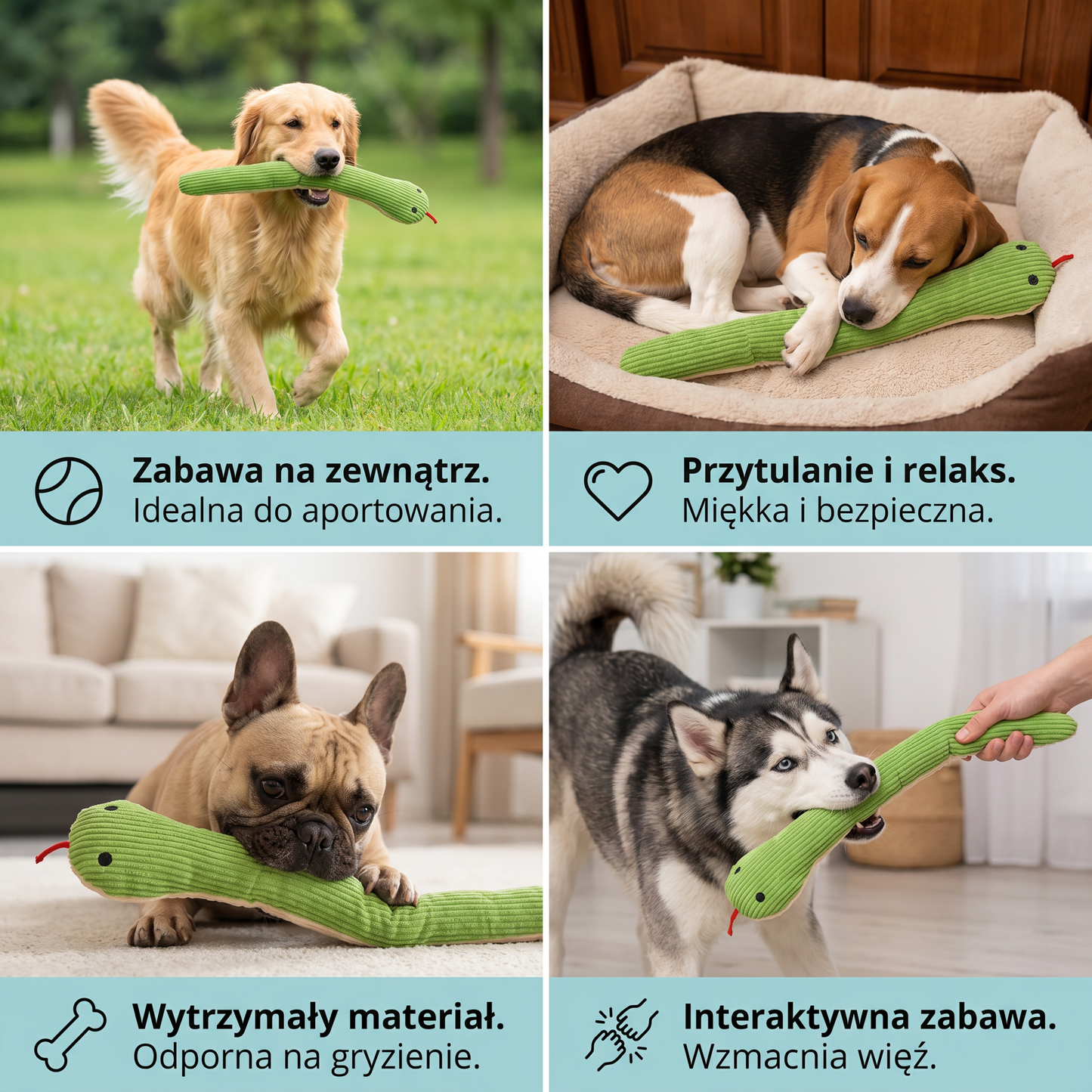 Wytrzymała pluszowa zabawka w kształcie węża dla psa