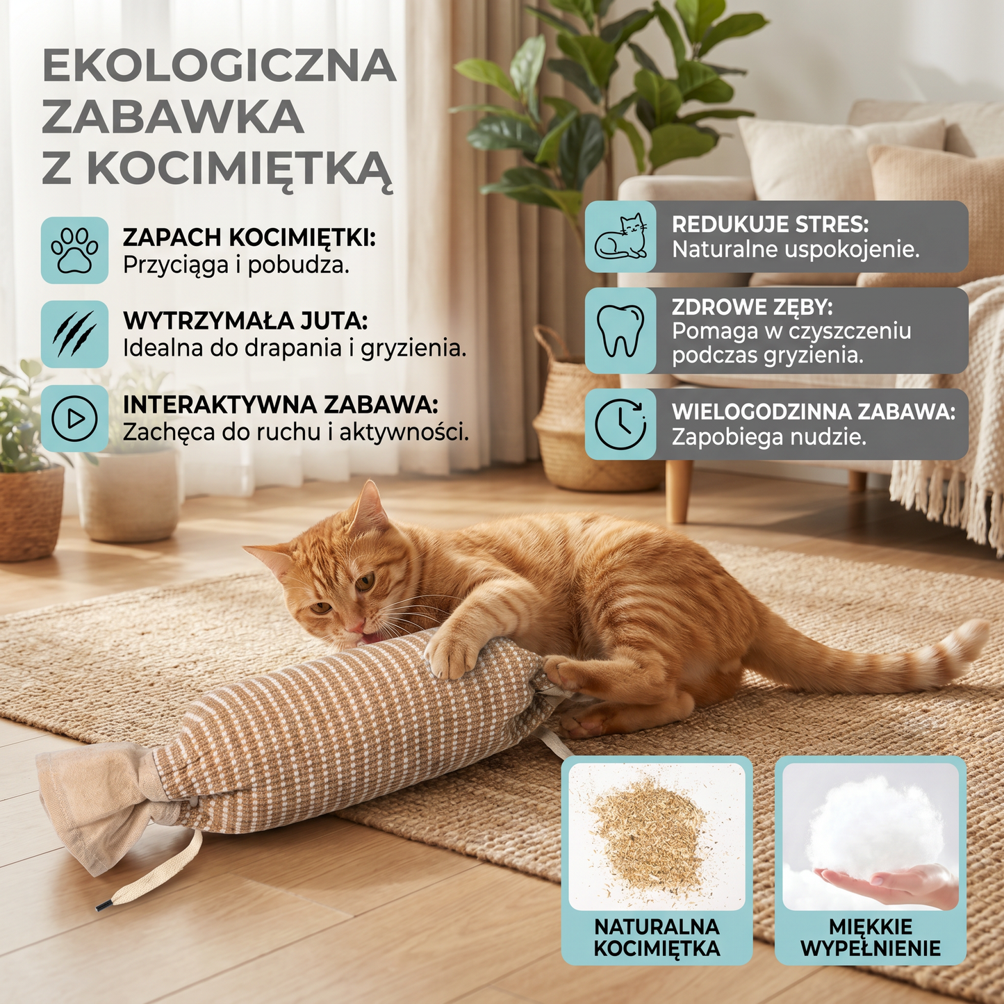 Ekologiczna Zabawka dla Kota z Juty z Kocimiętką – Wytrzymała Interaktywna Torebka do Zabawy
