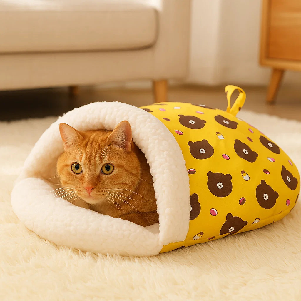 Przytulny koci śpiwór legowisko