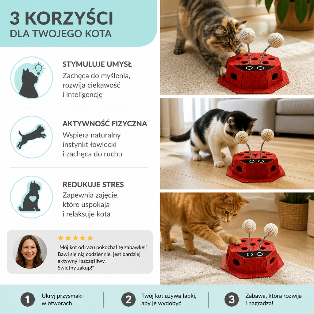 Zabawka Logiczna 3 W 1 Dla Kotów W Kształcie Biedronki