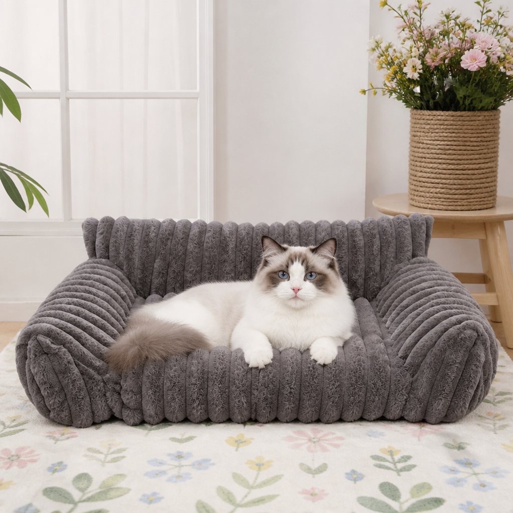 Puszysta Sofa-Chmurka dla Zwierząt z Miękkimi Bokami i Zdejmowanym Pokrowcem