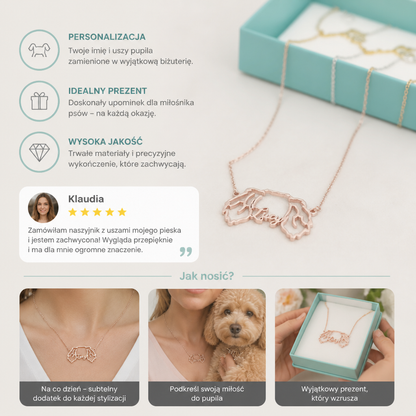 Personalizowany Naszyjnik z Imieniem i Uszami Zwierząt