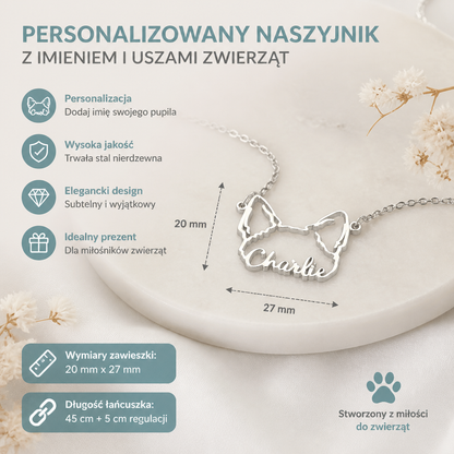 Personalizowany Naszyjnik z Imieniem i Uszami Zwierząt