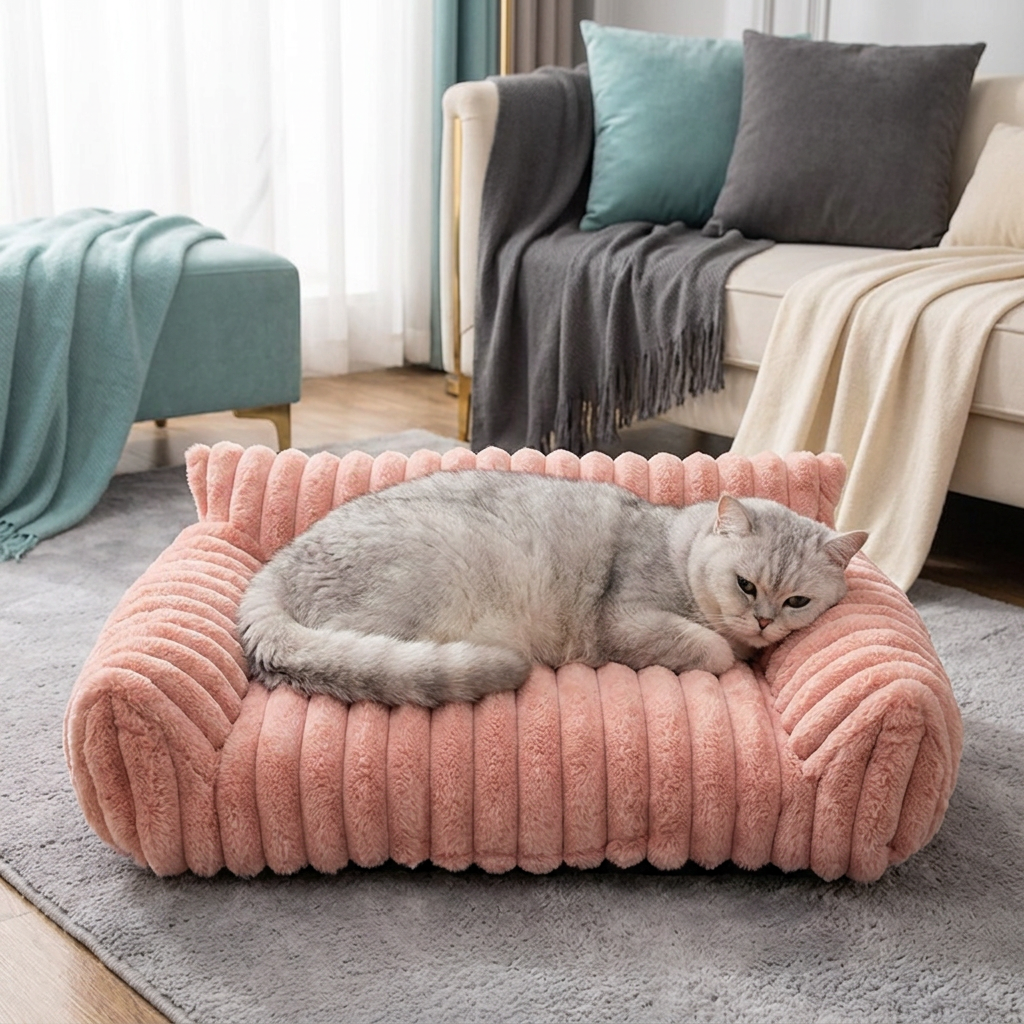 Puszysta Sofa-Chmurka dla Zwierząt z Miękkimi Bokami i Zdejmowanym Pokrowcem