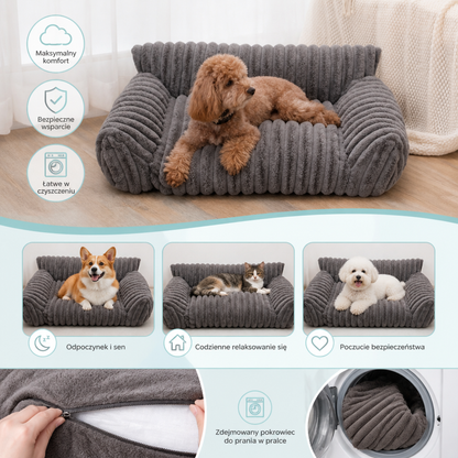 Puszysta Sofa-Chmurka dla Zwierząt z Miękkimi Bokami i Zdejmowanym Pokrowcem