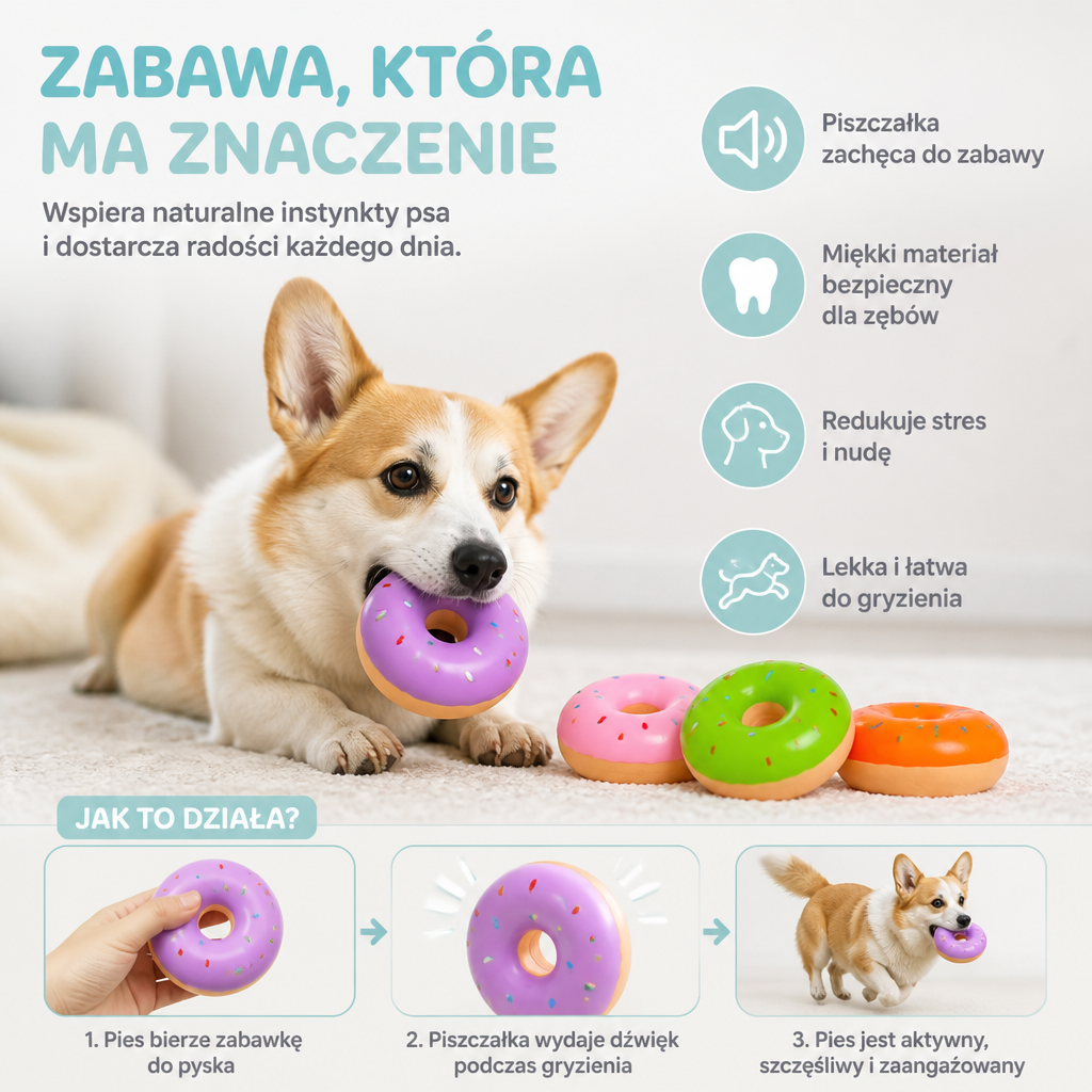 Kolorowa Piszczałka Dla Psa W Kształcie Donuta
