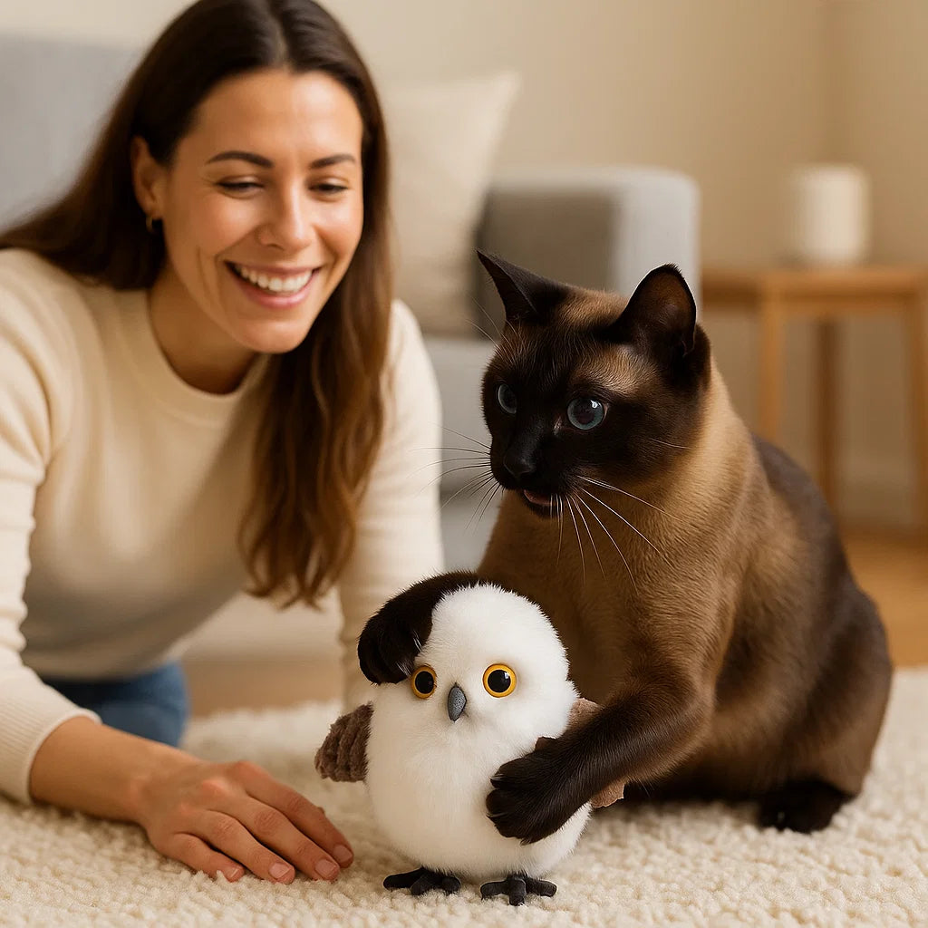 Latająca i ćwierkająca ptasia zabawka dla kota