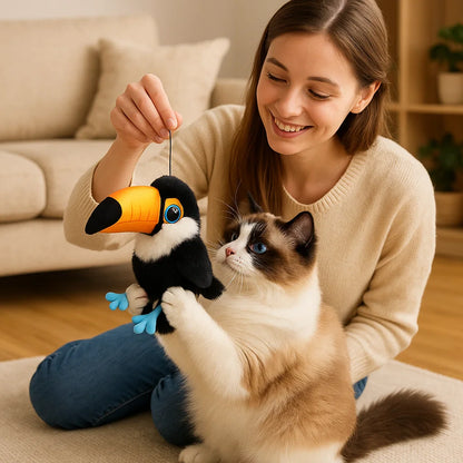 Latająca i ćwierkająca ptasia zabawka dla kota
