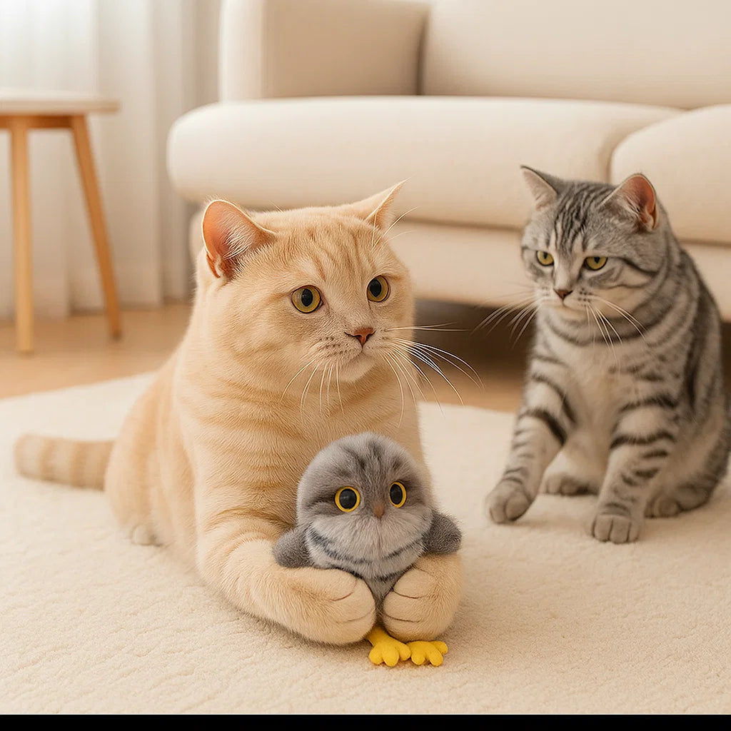 Latająca i ćwierkająca ptasia zabawka dla kota