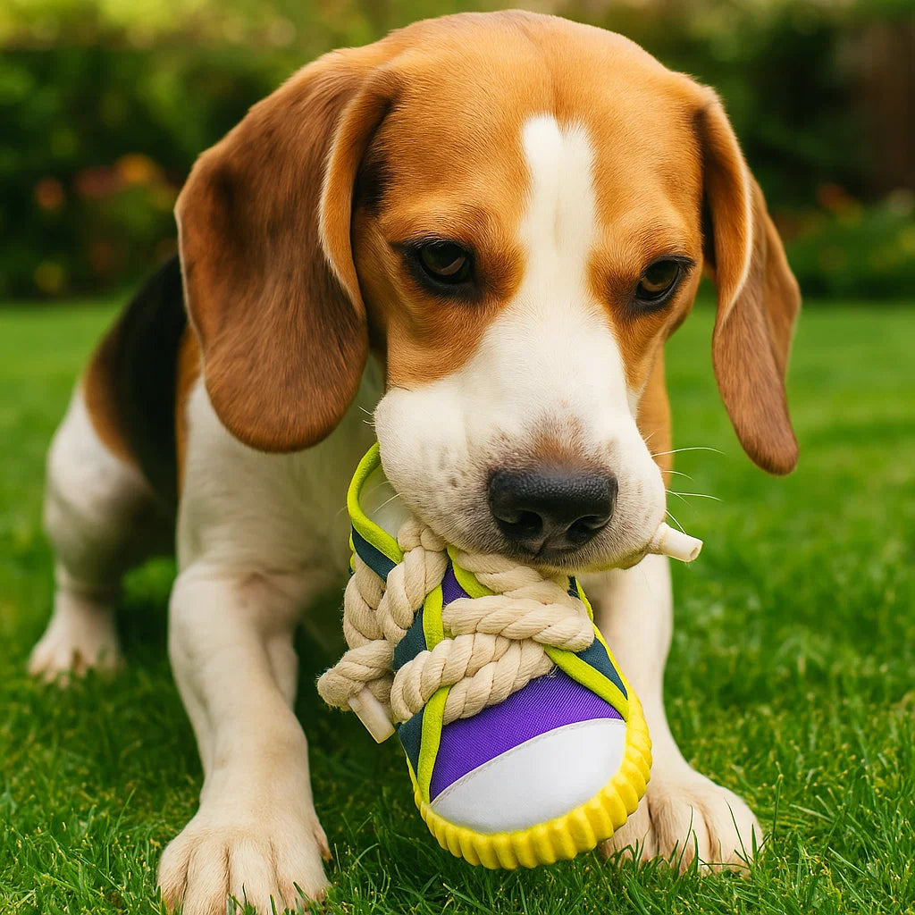 Gwizdające kapcie ze sznurem – zabawa i zęby