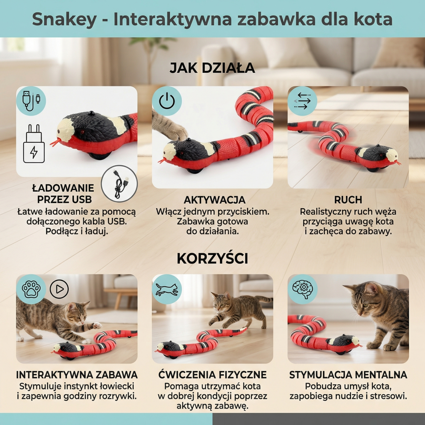 Snakey - Interaktywna zabawka dla kota