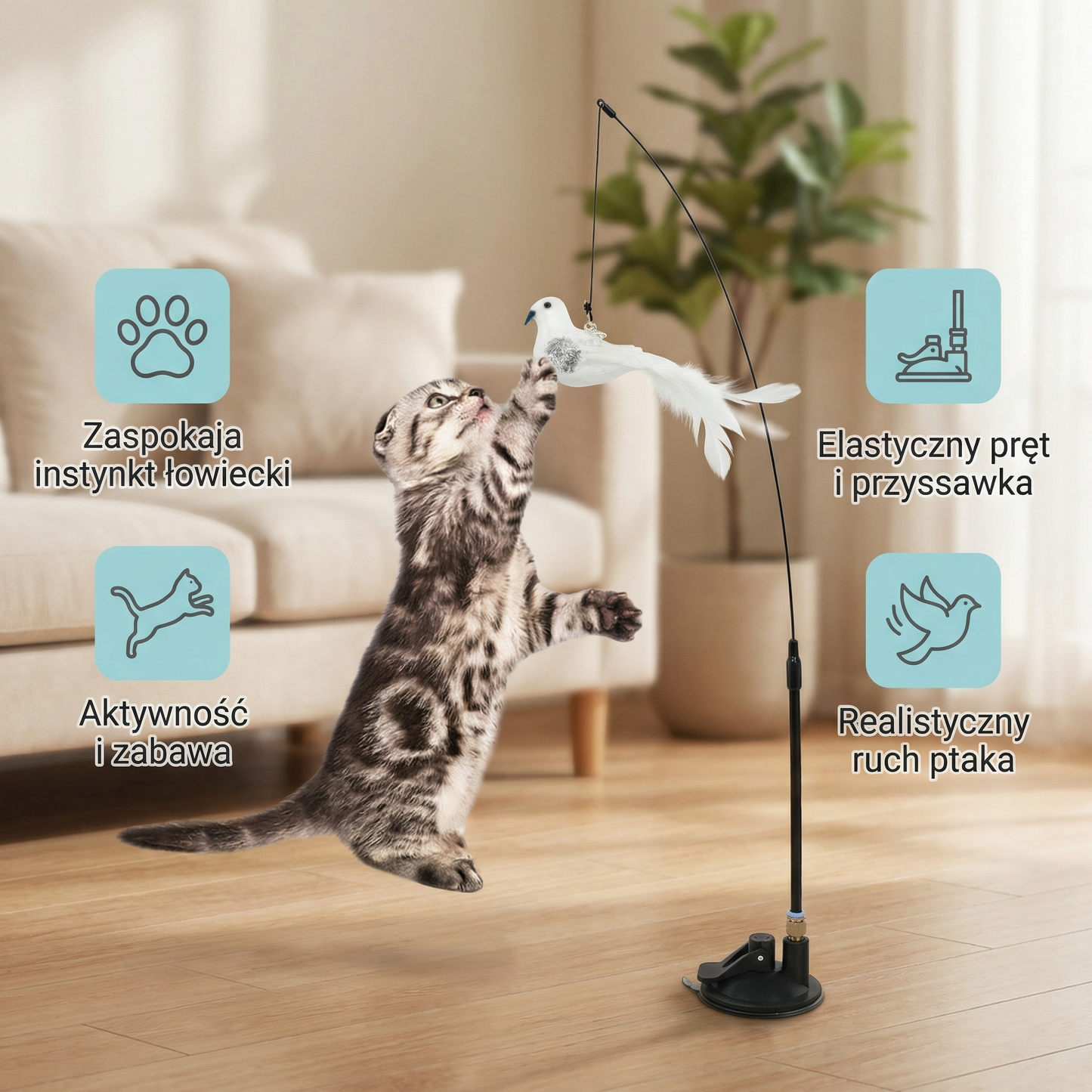 Zabawkowy ptak – interaktywna zabawka dla kota