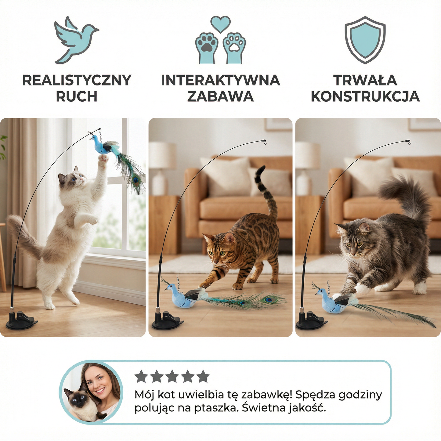 Zabawkowy ptak – interaktywna zabawka dla kota