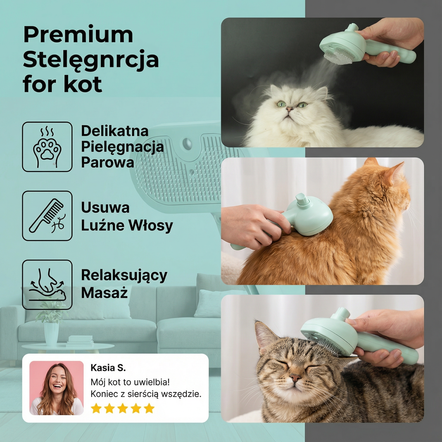 Premiumowa parowa szczotka dla kotów