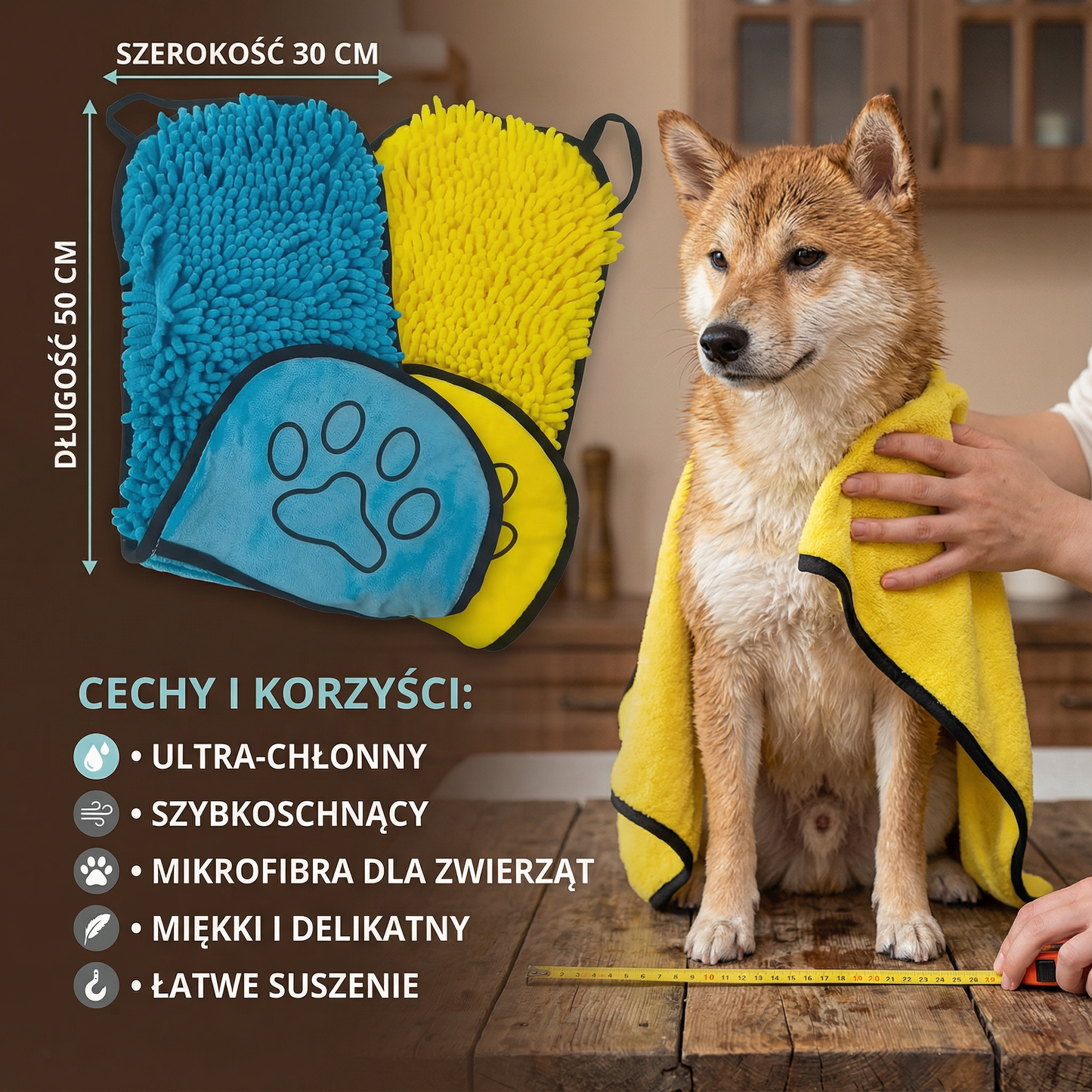 Ultra-chłonny i szybkoschnący ręcznik z mikrofibry dla zwierząt domowych