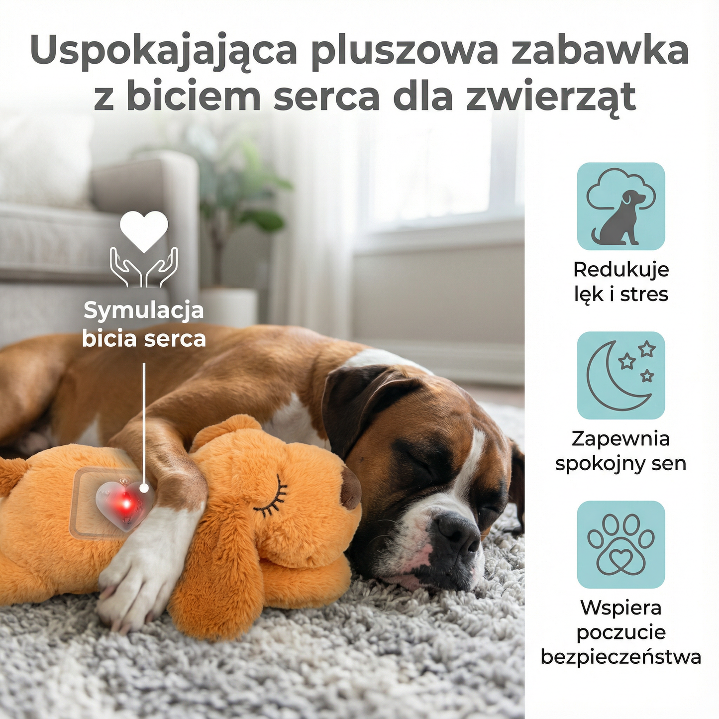 Uspokajająca pluszowa zabawka z biciem serca dla zwierząt – redukująca lęk i stres