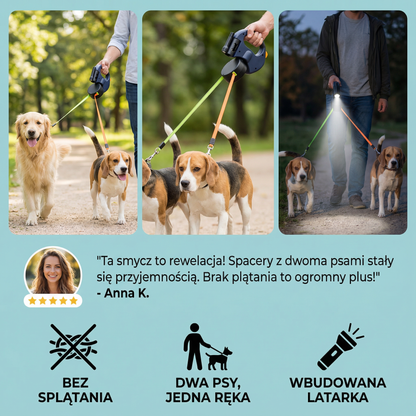 Praktyczna podwójna smycz dla psa zapobiegająca splątywaniu