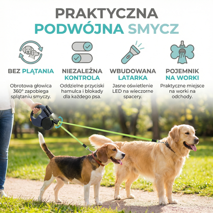 Praktyczna podwójna smycz dla psa zapobiegająca splątywaniu