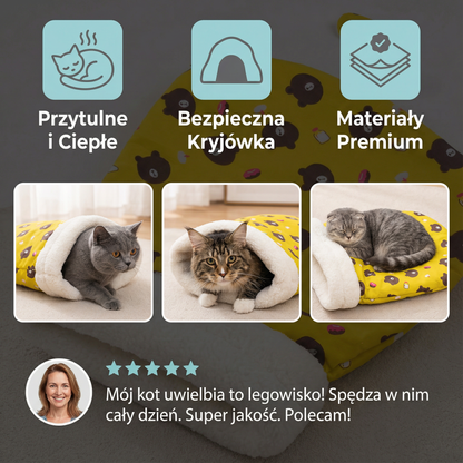 Przytulny koci śpiwór legowisko