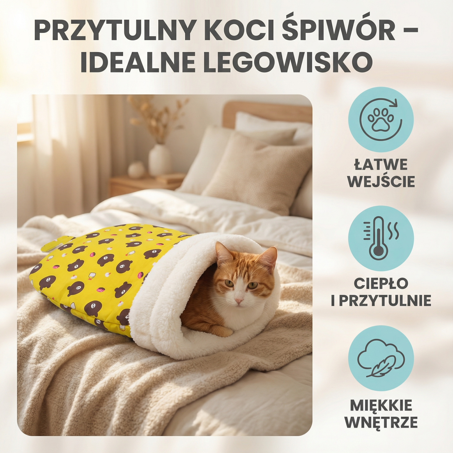 Przytulny koci śpiwór legowisko