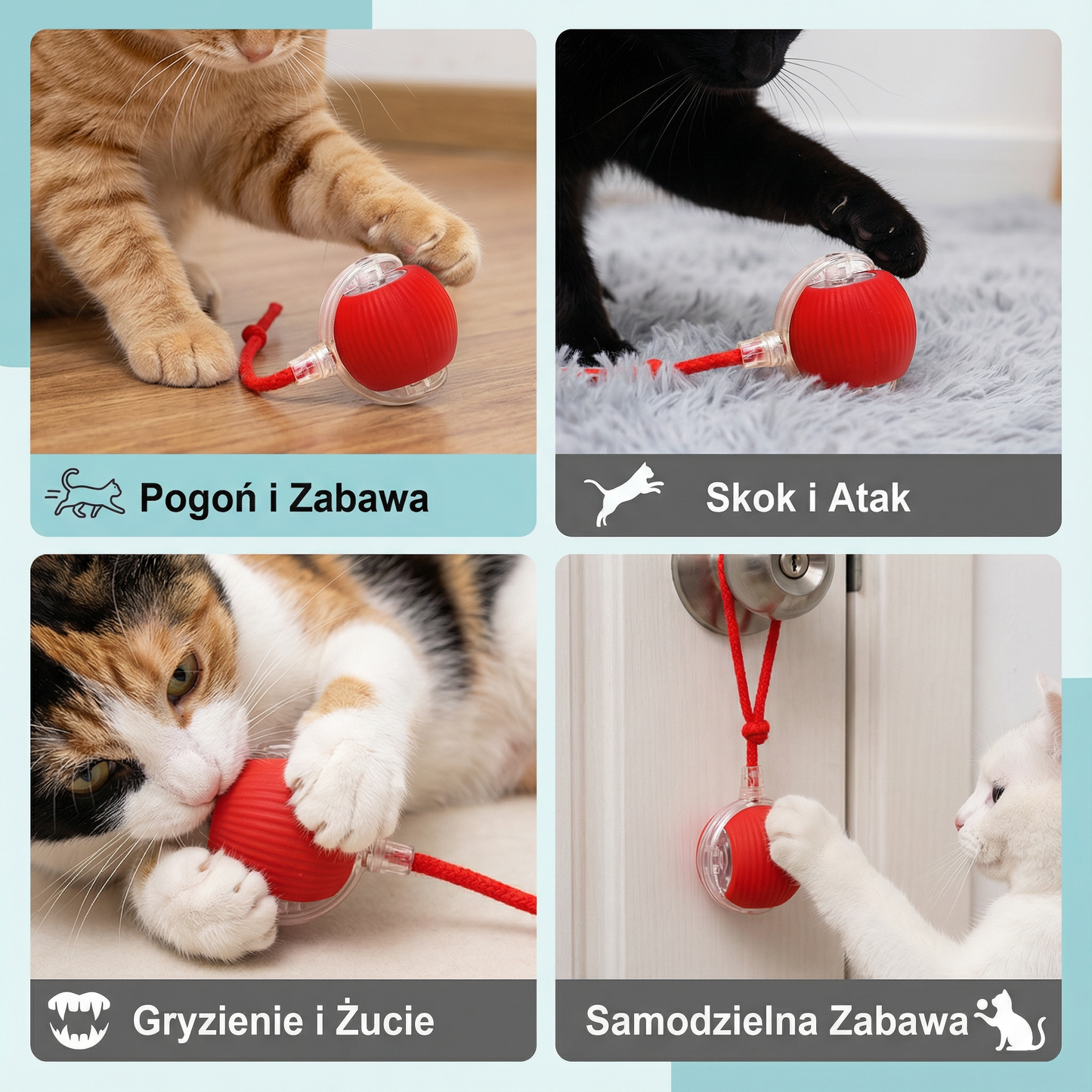 Kocia Zabawka Piłka z Sznurkiem ⎜ Skakanie i Gryzienie dla Samodzielnej Zabawy