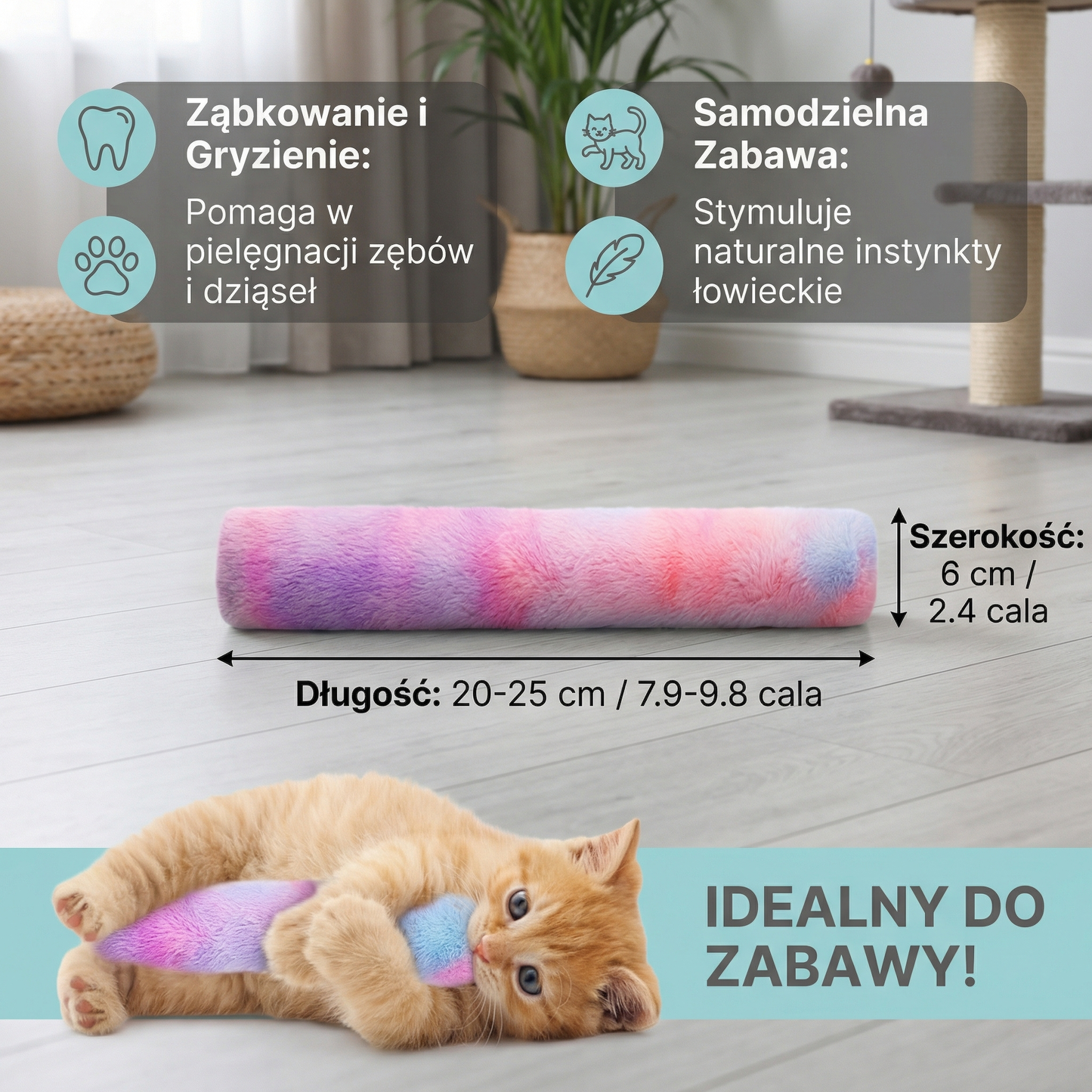 Kocia Zabawka Pluszowy Wałek ⎜ Gryzienie, Ząbkowanie i Samodzielna Zabawa