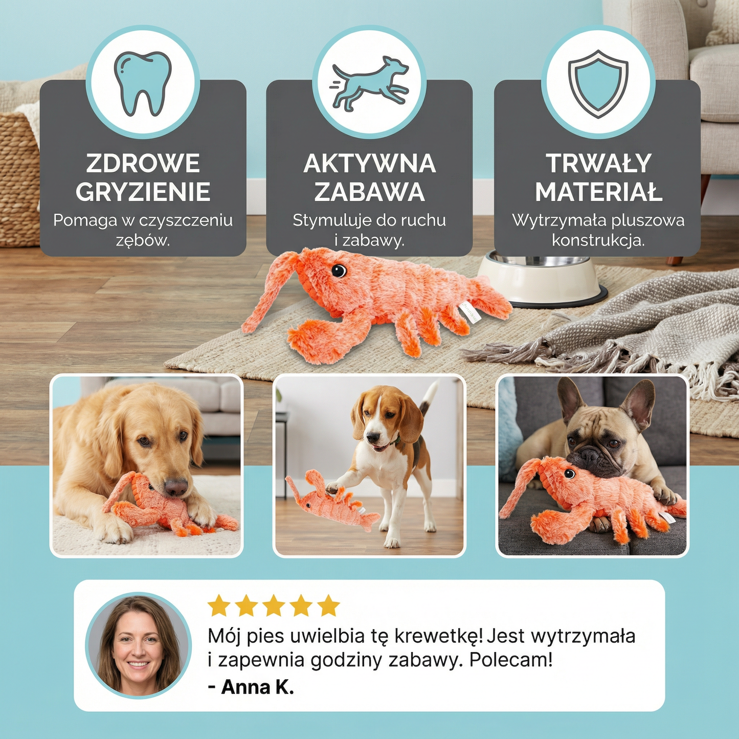 Psia Zabawka Pluszowa Krewetka ⎜ Gryzienie i Aktywna Zabawa
