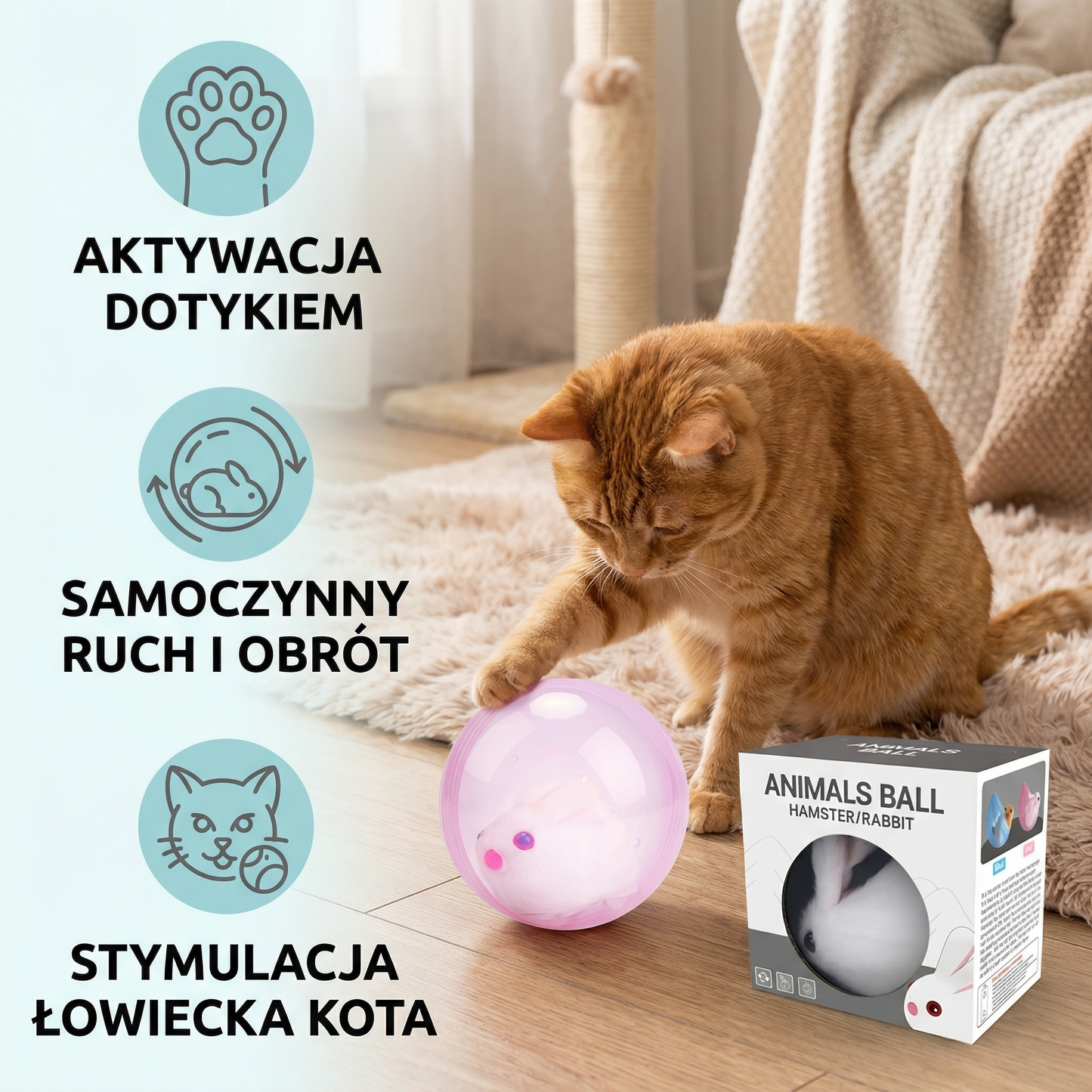 Toczący się chomik zabawka dla kota