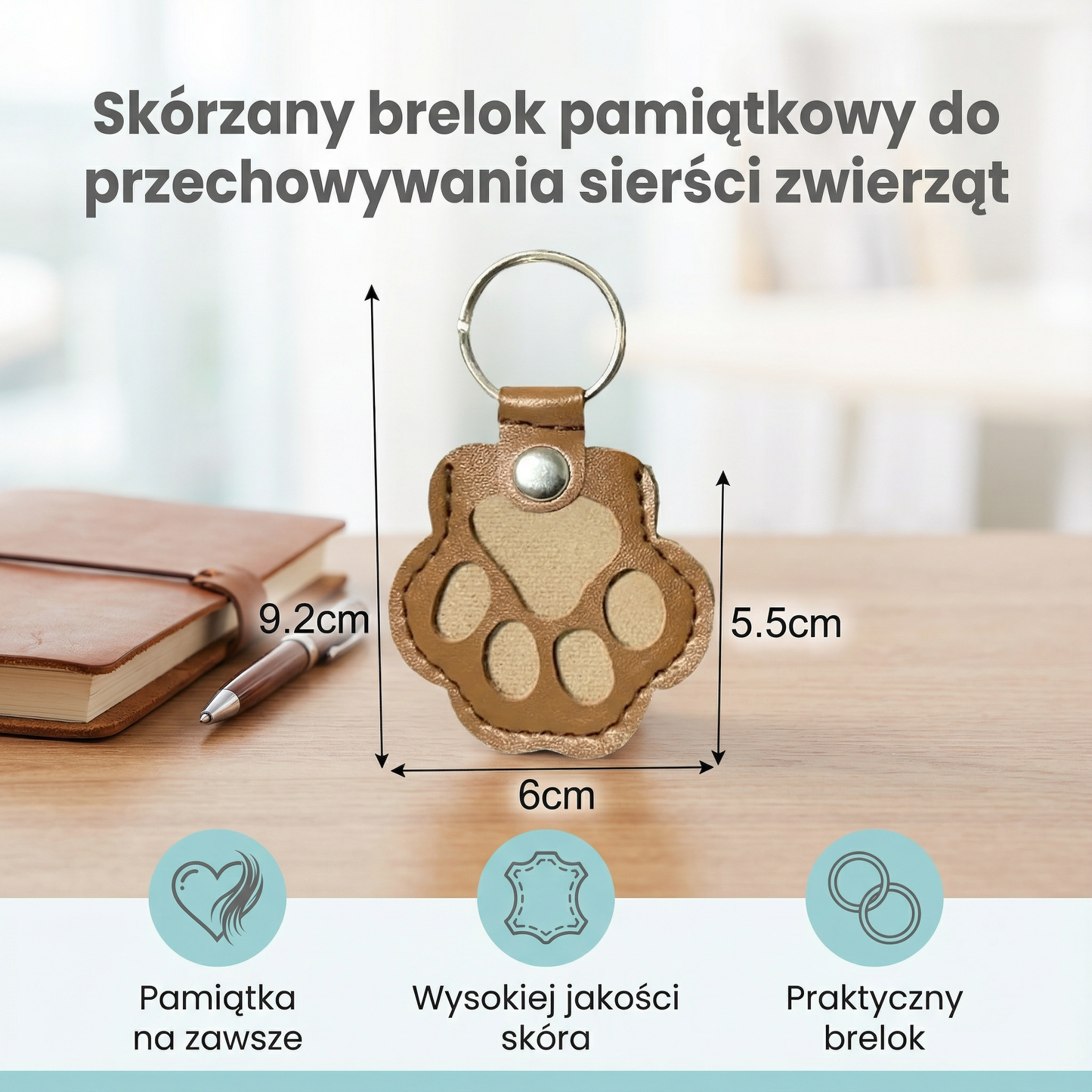 Skórzany brelok pamiątkowy do przechowywania sierści zwierząt